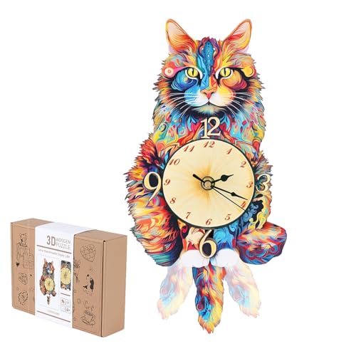 Jollitot 3D Puzzles for Adults, Cat Wall Clock 3D Wooden Puzzles Clock Kits for DIY Birthday Gift for Women Men Home Decor Holiday Christmas
