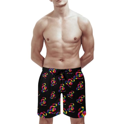 LGBT Rainbow Colored Snake Mens Swim Trunks Quick Dry Beach Swimming Shorts with Mesh Lining and Pockets2