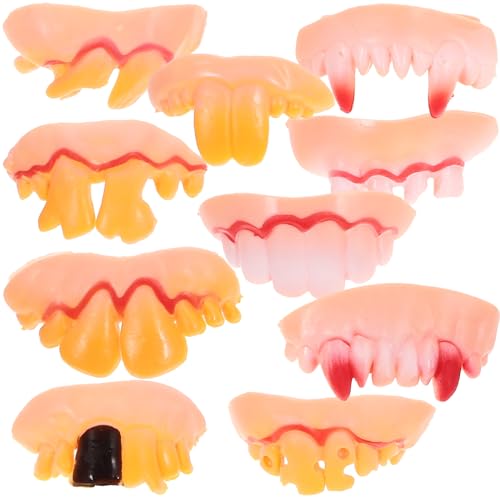 LOGOFUN 10pcs Halloween Fake Tooth Simulation Vampire Teeth Ugly Teeth Model Halloween Frank prop for Cosplay Costume Accessories