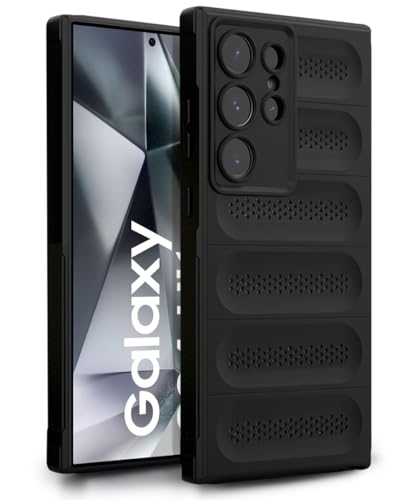 Image of WOW IMAGINE Ultimate Silicone Back Cover Case for Samsung Galaxy S24 Ultra 5G | Heat Dissipation Thin Soft TPU | 360 Camera Protection | Breathable Cooling Holes - Pitch Black