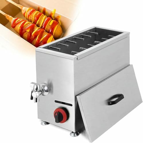 Commercial Gas Deep Fryer - Stainless Steel Cheese & Hot Dog Frying Machine with 12 Hooks, Perfect for Corn Dogs & Snack Preparation, Heavy-Duty Kitchen Equipment
