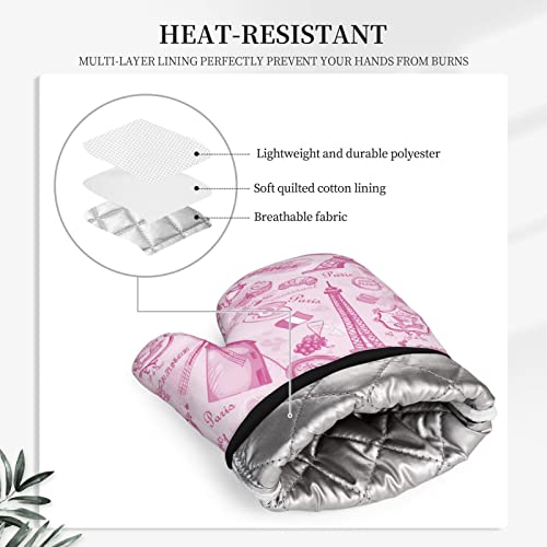 Paris Eiffel Tower France Silicone Oven Mitts And Pot Holders Sets Non-Slip Heat Resistant Oven Gloves Kitchen Potholder With Soft Quilted Cotton Lining For Cooking Baking Bbq Grilling #TOP3