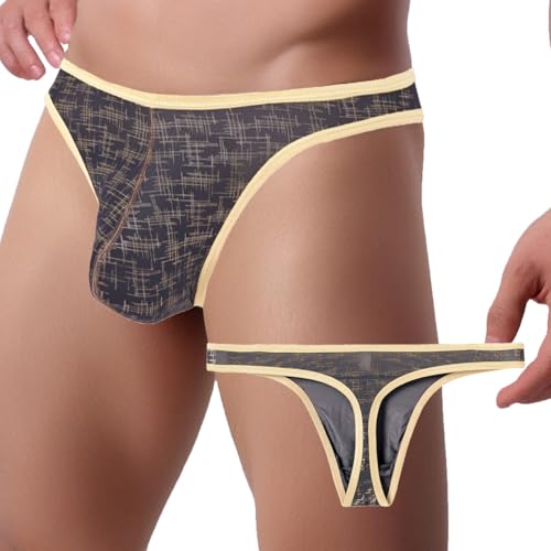 JINSHI Men's Sexy Thong Silky Ultra Thin Printed G-String Bulge Enhancing Pouch Thongs Low Rise T-back Breathable Underwear3