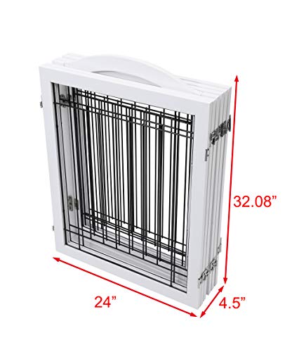 Pawland 144-Inch Extra Wide 30-Inches Tall Dog Gate With Door Walk Through, Freestanding Wire Pet Gate For The House, Doorway, Stairs, Pet Puppy Safety Fence, Support Feet Included, White,6 Panels #TOP6