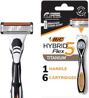 BIC Flex 5 Hybrid Disposable Razors for Men, 1 Handle and 6 Cartridges With 5 Blades, 7 Piece Razor Set for Men
