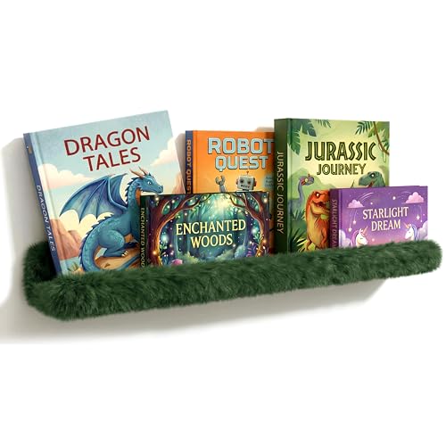 Image of 1PC Plush Bookshelf for Kids, Soft Hanging Wall Book Display Shelf | Nursery Floating Book Organizer, Easy Mount Soft Storage Shelf, Green