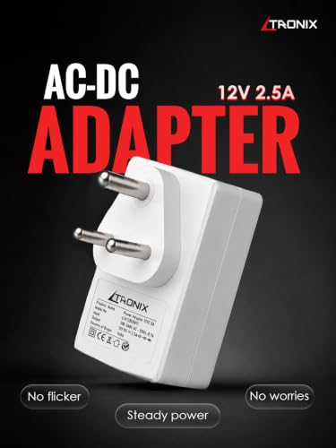 Image of 12V 2.5A Power Adapter, Power Supply for Router, LED Strip, CCTV Camera, Modem, Set Top Box /DTH Box, DIY Boards, 5.5mm and 4.0mm Jack, 30 Watt DC Output