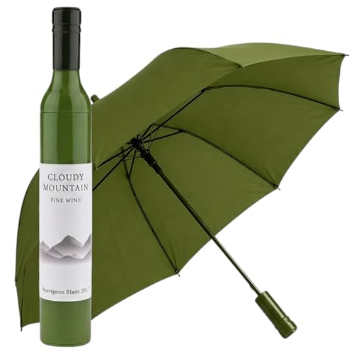 MIJOMA Parapluie de poche emballé dans une bouteille, déguisé en bouteille de vin, idée cadeau pour les buveurs de vin, les amateurs de vin, Ø 90 cm, vin...