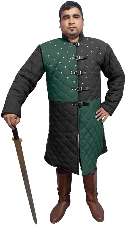 Medievals Gambeson Thick Padded Two Tone color Quilted Jacket Cotton Aketon for Renaissance Cosplay Costumes