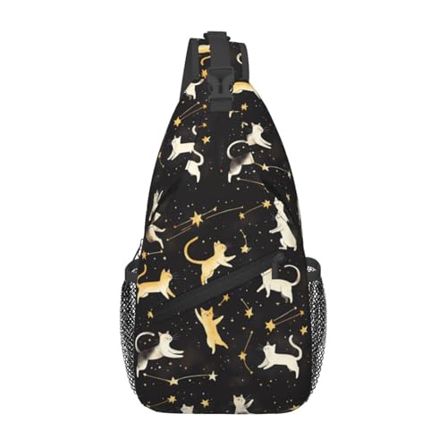 Image of Crossbody Bag Cats Chasing Stars Sling Bag Backpack Chest Bags Shoulder Bag for Women Men