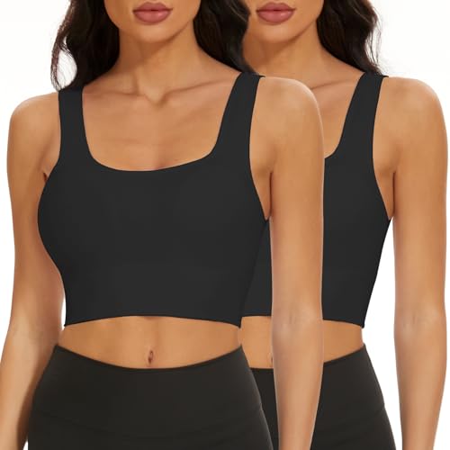 SIMIYA Sports Bra Women Seamless Crop Bra Top Comfort Underwear with Removable Pads - Perfect for Everyday Wear (2 Pack Black-M)