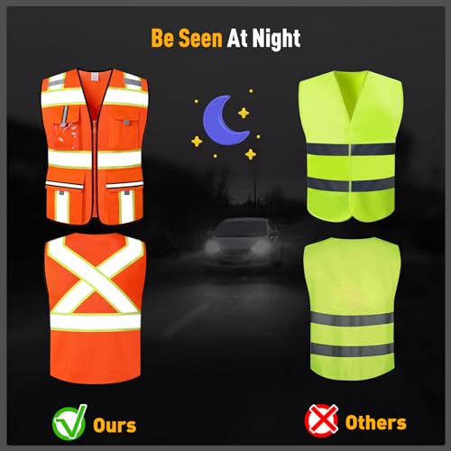 Image of Class 2 Safety Vest with Zipper Front and multiple Pockets, High Visibility Vest, Meets ANSI /ISEA Standards
