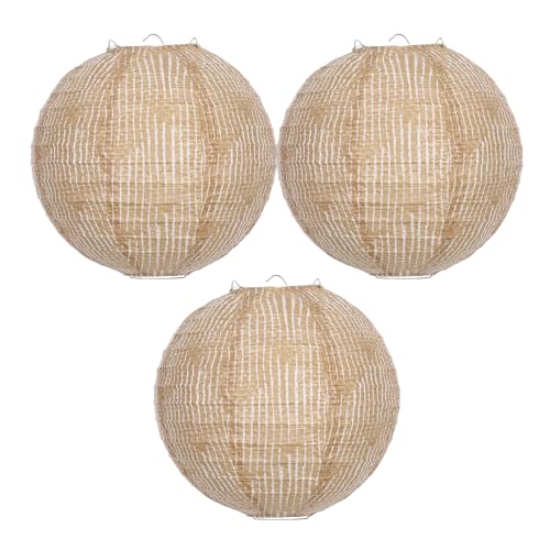 GALPADA Pantalla de Lámpara Colgante de Arpillera de Lino 3 Piezas, Linterna Redonda Reutilizable para Decoración de Fiestas Infantiles, Bodas y Eventos en Interior, Estilo Bohemio