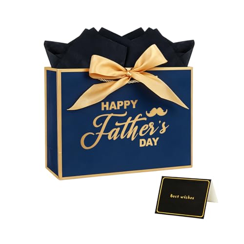 Nideen Fathers Day Gift Bag 11 Inches Paper Gift Bag with Tissue Paper and Card