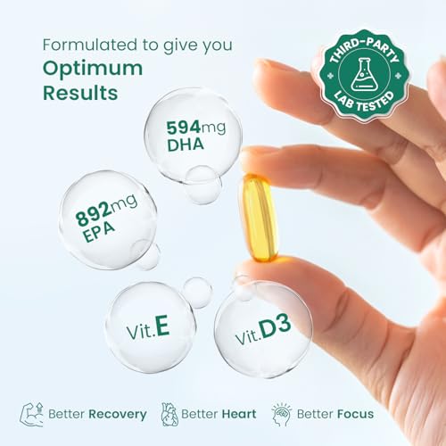 Neuherbs Deep Sea Omega 3 Fish Oil 30 Softgels, Omega 3 Supplement Triple Strength 2500 Mg for Muscle, Joints, Heart & Cognitive Support, No Fishy Burps with Lemon Flavour, 1 count, 30 capsules