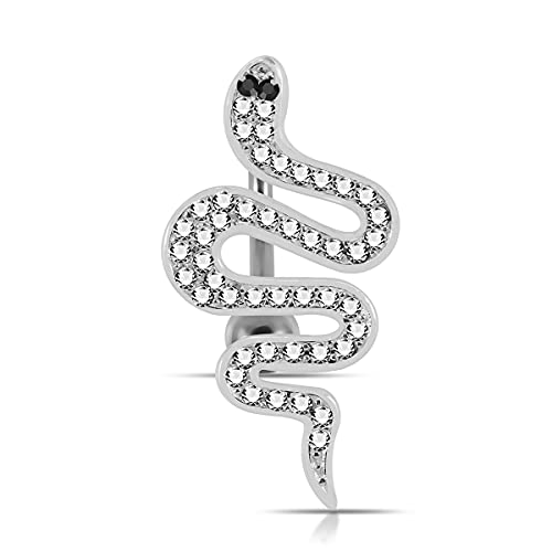 Clear Multi Crystal Gemstone Movable Snake Reverse Bar 925 Sterling Silver Belly Ring Body Jewelry #TOP25