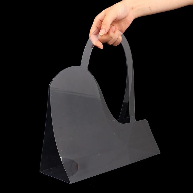 Image of OasisTransparent Gift Bag, 10pcs, Foldable, Empty, Decorative, Reusable, 30x35 cm, Multipurpose Birthday, Anniversary, Wedding, Return Gifts Hamper Packaging Transparent Curvy Bag