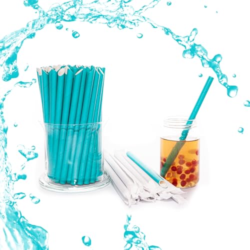 Bunte Papierstrohhalme - Hochwertiger& stabiler Papiertrinkhalm 100% biologisch abbaubar, Petrol, Ø 12 mm, 230 mm [100 Stück]