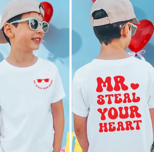 Image of VVNTY Valentines Shirts Toddler Boys Love Heart Graphic Tee Funny Letter Print Tops