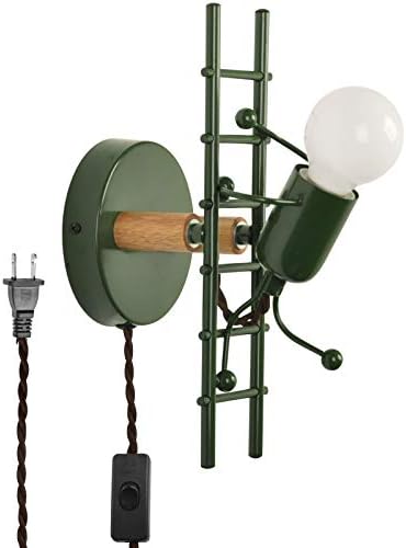LUSTORM 1 Wall Lamp Sconce Decorative for Living Room, Modern Green Wall Lights Fixture Stairs Design with UL Listed Plug in Cord Metal E26 Holder Base for Bedroom, Kids, Reading(No Bulb)