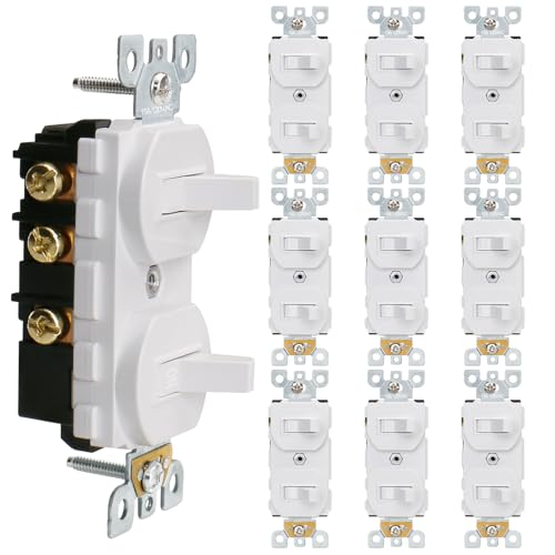 Baomain 10-Pack Double Toggle Light Switch,15 Amp 125V Two Single Pole Residential Grade,On/Off Electrical Wall Switch Self-grounding, Glossy White ETL Certified by Baomain - Image 9