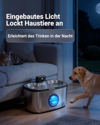 5L Trinkbrunnen für Katze, Katzenbrunnen Edelstahl, Kabellos – Produktbild 7