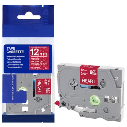 xv^[p12mm݊xe[vTZE631 TZE231 TZE131 PTH110 PTP710BT PTD200 PTD210 PTH100}Vƌ݊̂(White on Pink Heart)