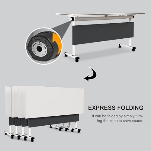 Folding Conference Table Modern Large Mobile Meeting Table Rolling Conference Room Tables with Wheels Seminar Tables for Office Training Classroom (4, Deep Grey, 47.2" D X 23.6" W X 29.5" H)