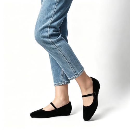 Image of Cusolemore Mary Jane Flat Shoes with Arch Support and Hidden Wedge Heel, Women Ballet Flats, Mary Jane Flats, Comfortable Dress Shoes