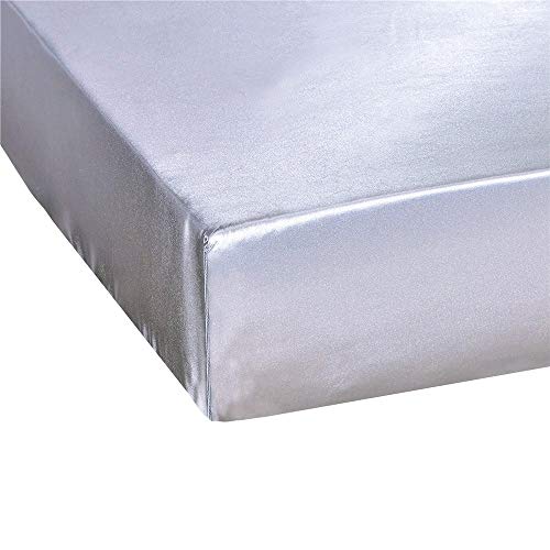 Flc 1Pc New Queen/Standard Silky Satin Fitted Sheet (Queen /1 Fitted Sheet, Silver) #TOP1