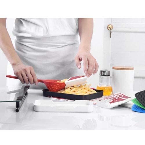 we3 Scoop Colander Strainer Spoon - DILEECIS Kitchen Food Drain Shovel Strainers, Nylon Slotted Skimmer and Sifter Sieve with Handle for Cooking, Baking (Pack of 1 RED) 3