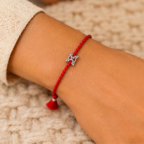 Image of AIRA 925 Sterling Silver Premium Designer Bracelet Rakhi for Brother | Handmade Raksha Bandhan Sacred Thread with Silver-Tone Geometric Charm & Adjustable Red Braided Cord | Traditional Festival Rakhi Gift