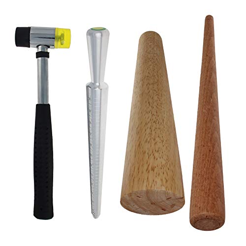 Bettomshin 4-Pcs Set Ring Sizer Measuring Tool Set Adjuster for Loose Rings Men Womenï¼4-Pcs = Bracelet & Ring Mandrel+Rubber Hammer+Metal Ring Sizer Mandrelï¼ Ring Making