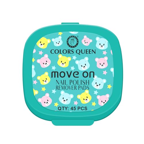 Image of Colors Queen Move On Nail Polish Removers Pads | Easy Application Free Nail Paint Remover Wipes | Keeps Nails Moisturized & Nourished | Alcohol & Aceton Free Nail Polish Remover Wipes (45 Wipes, Green)