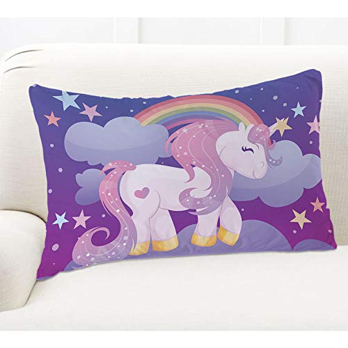 Ekobla Throw Pillow Cover Unicorn With Happy Birthday Make A Wish Hand Drawn Letter Quote Animal Dots Rainbow Stars Decor Lumbar Pillow Case Cushion For Sofa Couch Bed Standard Queen Size 20X30 Inch #TOP4