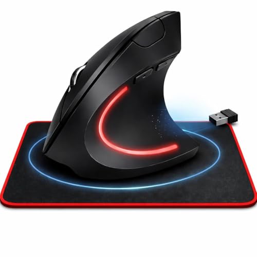 CAVECA Ratón Vertical Inalámbrico y Ergonómico + Alfombrilla, 1200DPI, 6 Botones, Raton Ergonomico e Inalambrico para Reducir la Tensión en Brazos y Muñecas, 2.4G Raton Silencioso para PC y MacBook