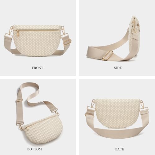 Image of Woven Crossbody Bags For Women, Checkered PU Waist Pack Travel Sling Bag