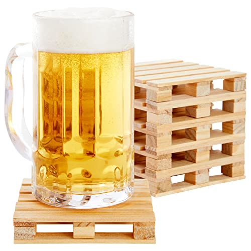 Juvale Wood Pallet Coasters - Pack of 6, 3.9 x 3.9 in, Brown - Square Wooden Drink Coasters for Hot & Cold Beverages - Novelty Mini Pallet Design for Home & Office