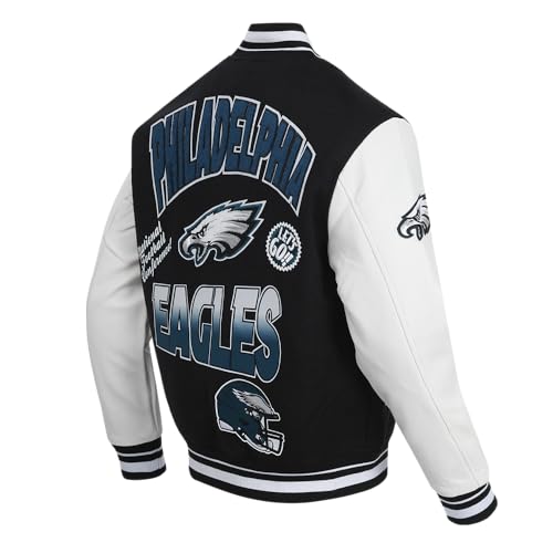 Pro Standard Mens NFL Philadelphia Eagles Turn It Up Varsity Jacket Black/White 2XL - Image 4
