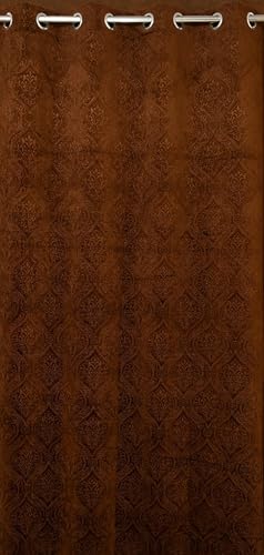 Image of Fabrilia Velvet Eyelet Door Curtain 9 feet Long for Living Room /Bedroom, Brown, Pack of 1 Piece