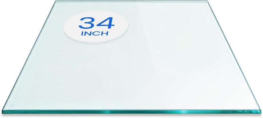 Dulles Glass 34 inch Square Glass Table Top - Tempered - 1/2" Thick Glass Surface, Safe Flat Polished, Eased Corners, Multipurpose for Dining Table, Patio, Coffee and End Table