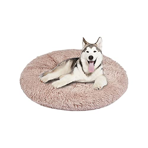 Sdrawkcab Large Dog Bed, Fluffy Dog Bed for Medium to Large Dogs and Cats, Washable Round Stuffed Donut Bed for Large…
