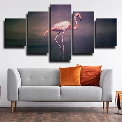 Cadeau d'anniversaire tableau flamant rose triptyque 5 panneaux cadre