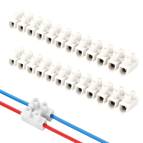Image of Electrical Connector Blocks, 2 Pack 30A 12 Way White Terminal Block Electrical Connector Strips Electric Wire Chocolate Chock Blocks Connecting for Wiring Cable