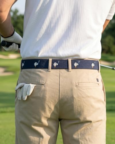 Men's Golf Belt - Embroidered Canvas & Faux Leather Hybrid Belt, Pin Buckle, Golf Gifts for Men, 1 3/8" image 4