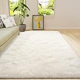 Amearea Premium Soft Fluffy Rug Modern Shag Carpet, 5.3x7.5 Feet, Fuzzy Plush Rugs for Living Room Bedroom Kids Room Home Decor, Nursery Non Slip Indoor Shaggy Carpets, Cream
