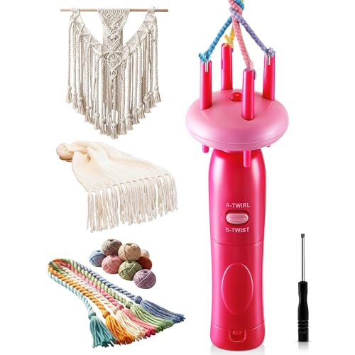 Gulfmew Portable Cord Maker & Fringe Twister Handheld Yarn Crafting Tool for DIY Macrame & Knotting Lightweight & Beginner-Friendly Twisting Tassels in Seconds for Scarves(Pink)