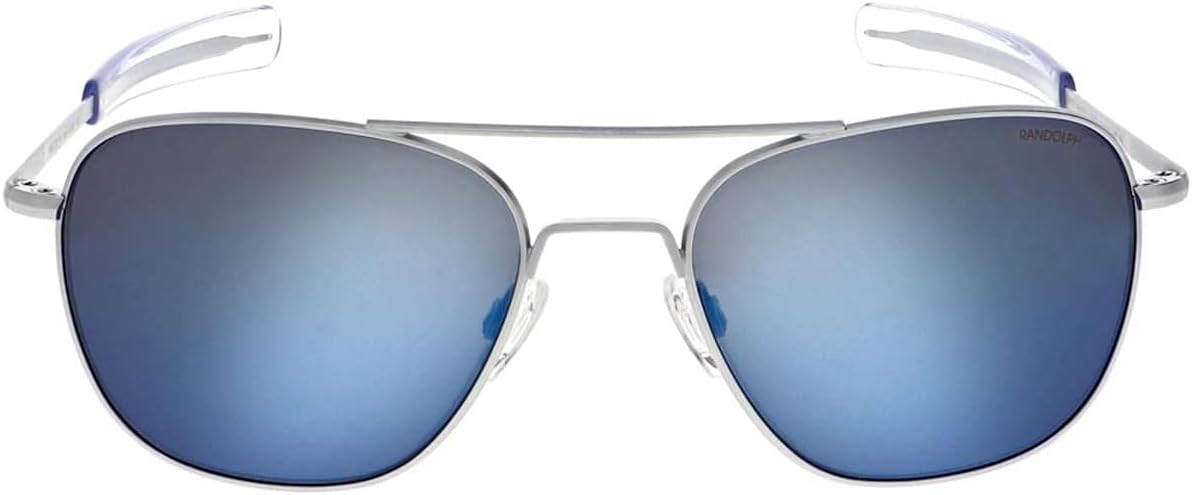 Randolph Aviator Matte Chrome Bayonet Temple Blue Sky Flash Mirror Non-Polarized Sunglasses