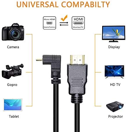 PNGKNYOCN Right Angle Micro HDMI to HDMI Short Cable 90 Degree Micro HDMI Male to HDMI Male Adapter Connector Cable for Camcorders, HDTV, Tablet60cm