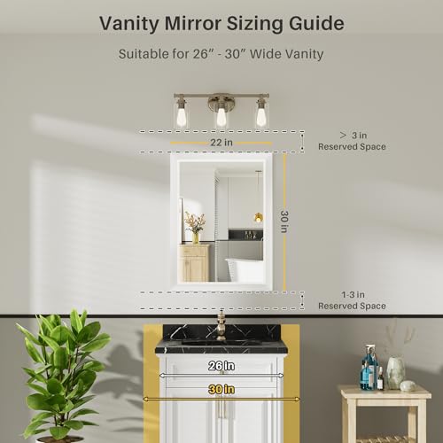 Image of 22x30 Inch White Bathroom Mirror for Wall, Thick Metal Framed Rectangle Mirrors for Over Sink, Bedroom, Living Room, Entryway, Anti-Rust, HD Tempered Glass